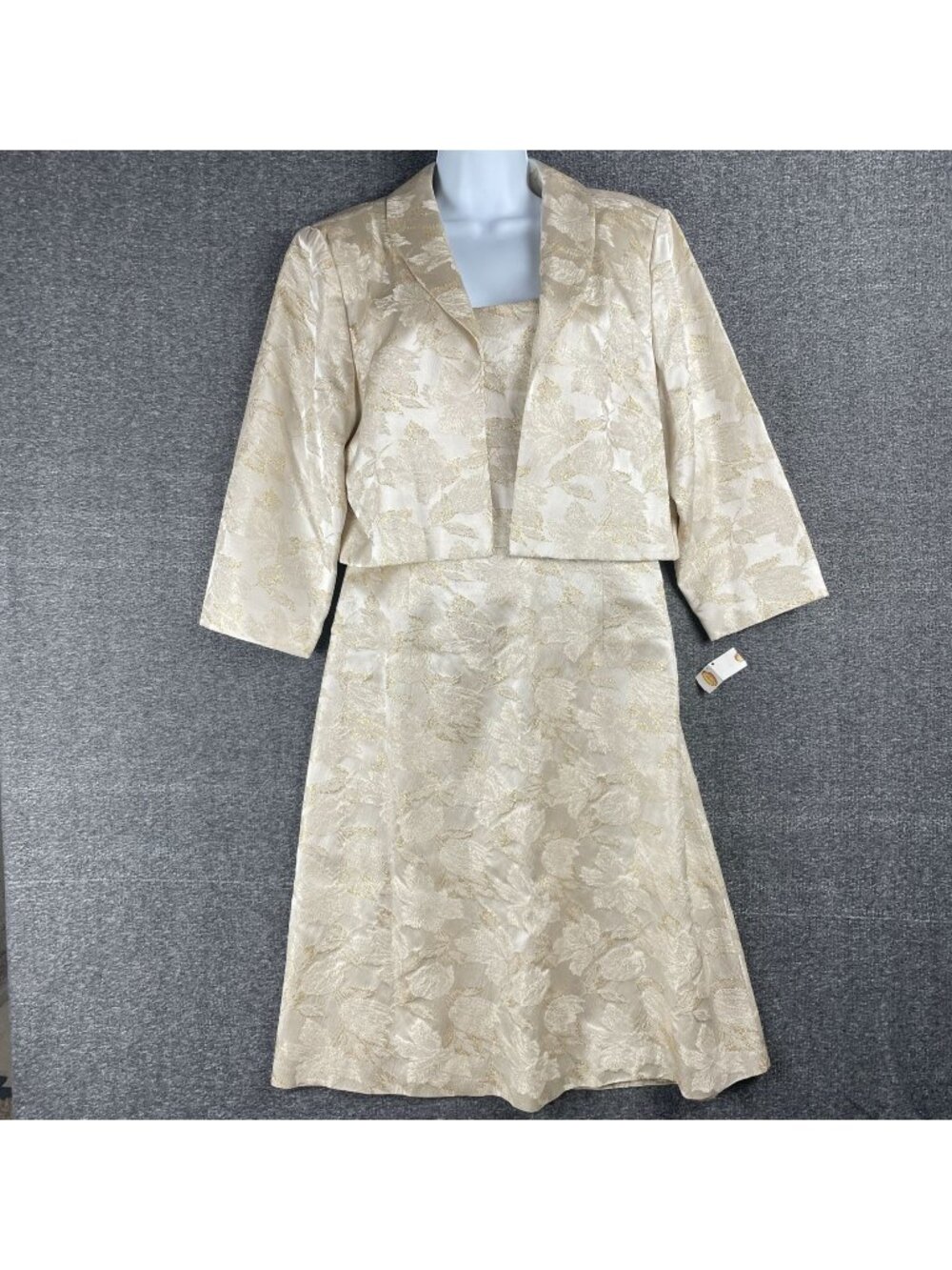 Talbots Dress Womens Size 16 Brocade Ivory Gold Jacket Classic Formal Wedding
